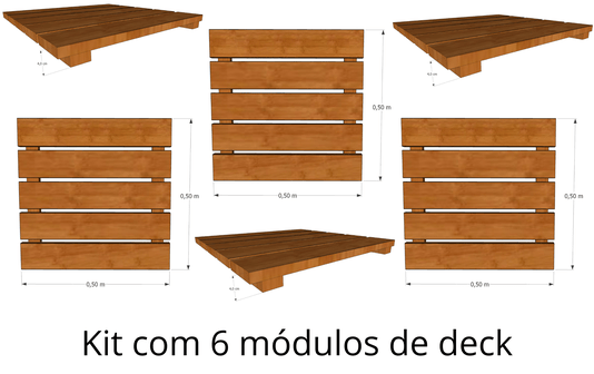 KIT 6 peças deck modular de madeira Pinus tratado 50x50 centímetros para área externa (Cobre 1,5 m²)