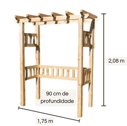 Pergolado para jardim de madeira Pinus tratado 1,75x0,90 metros - Modelo Riesling
