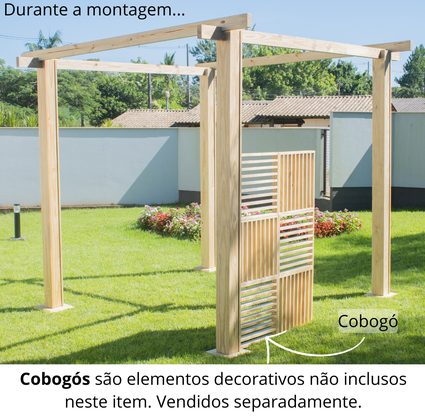 Pergolado para jardim de madeira Pinus tratado 2,90x2,90 metros - Modelo Cabernet Sauvignon