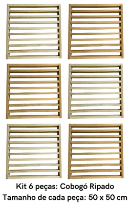 KIT 6 peças de Módulo cobogó (elemento vazado) ripado de Pinus tratado 50x50 centímetros (Cobre 1,5 m²)