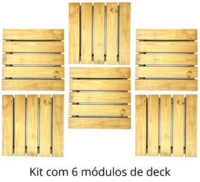 KIT 6 peças de deck modular de madeira Pinus tratado 50x50 centímetros para área externa (Cobre 1,5 m²)