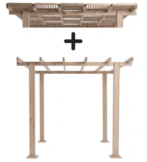 KIT Pergolado de madeira Pinus tratado 2,90x2,90 metros + Brise cobertura ripado