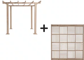 KIT Pergolado de madeira Pinus tratado 2,90x2,90 metros + Brise lateral ripado